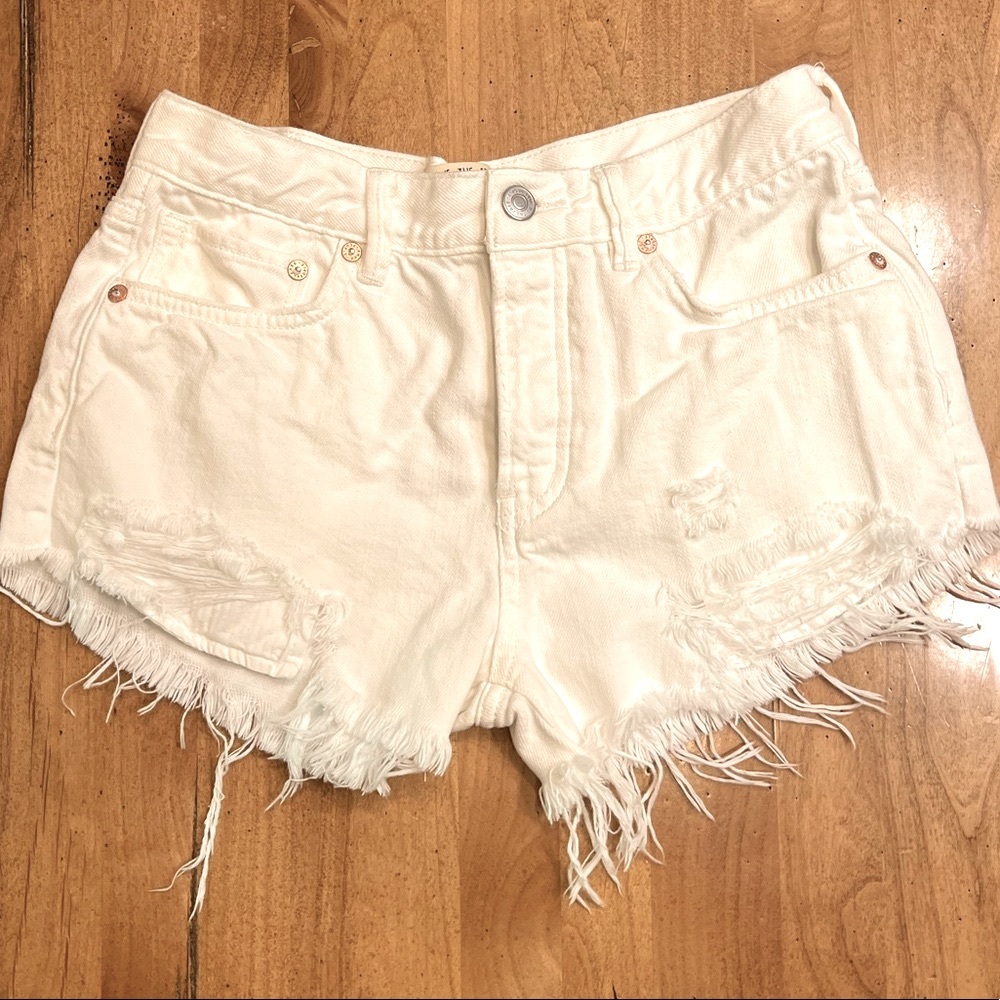 Free People Distressed Jean Denim Cutoff Shorts White